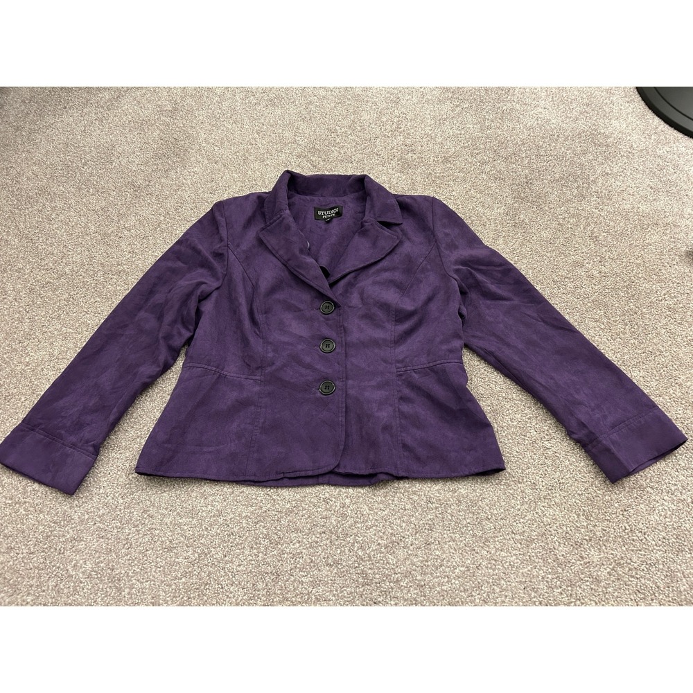 Classic Studio Blazer Womens 12P Purple Excellent Faux Suede 3-Button Jacket
